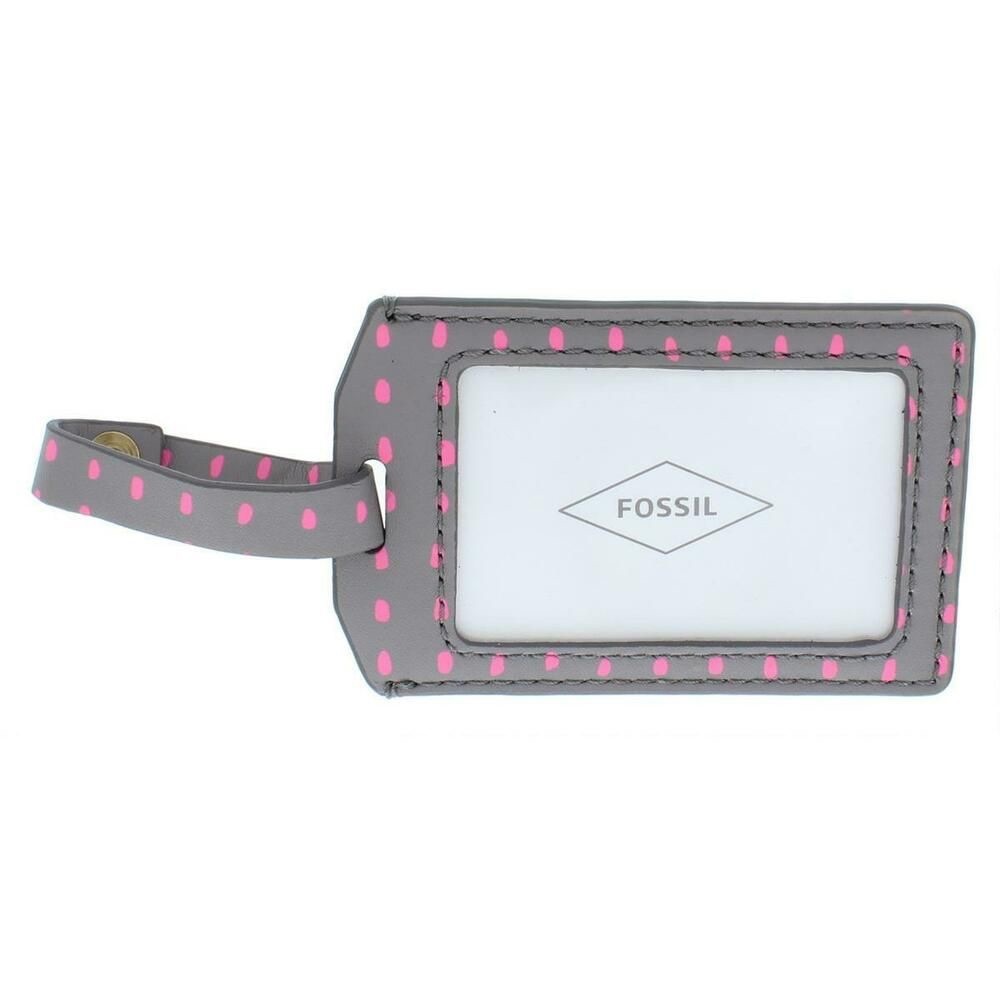 Fossil • Grey Faux Leather Polka Dot Luggage Tag